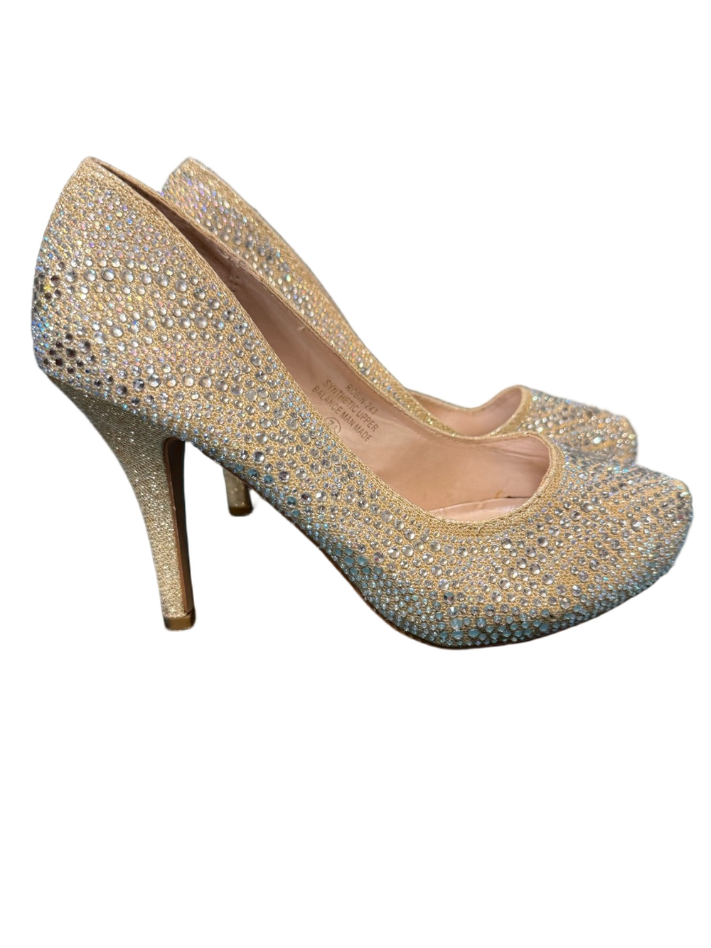 Crystal-Embellished Gold High Heel Pumps